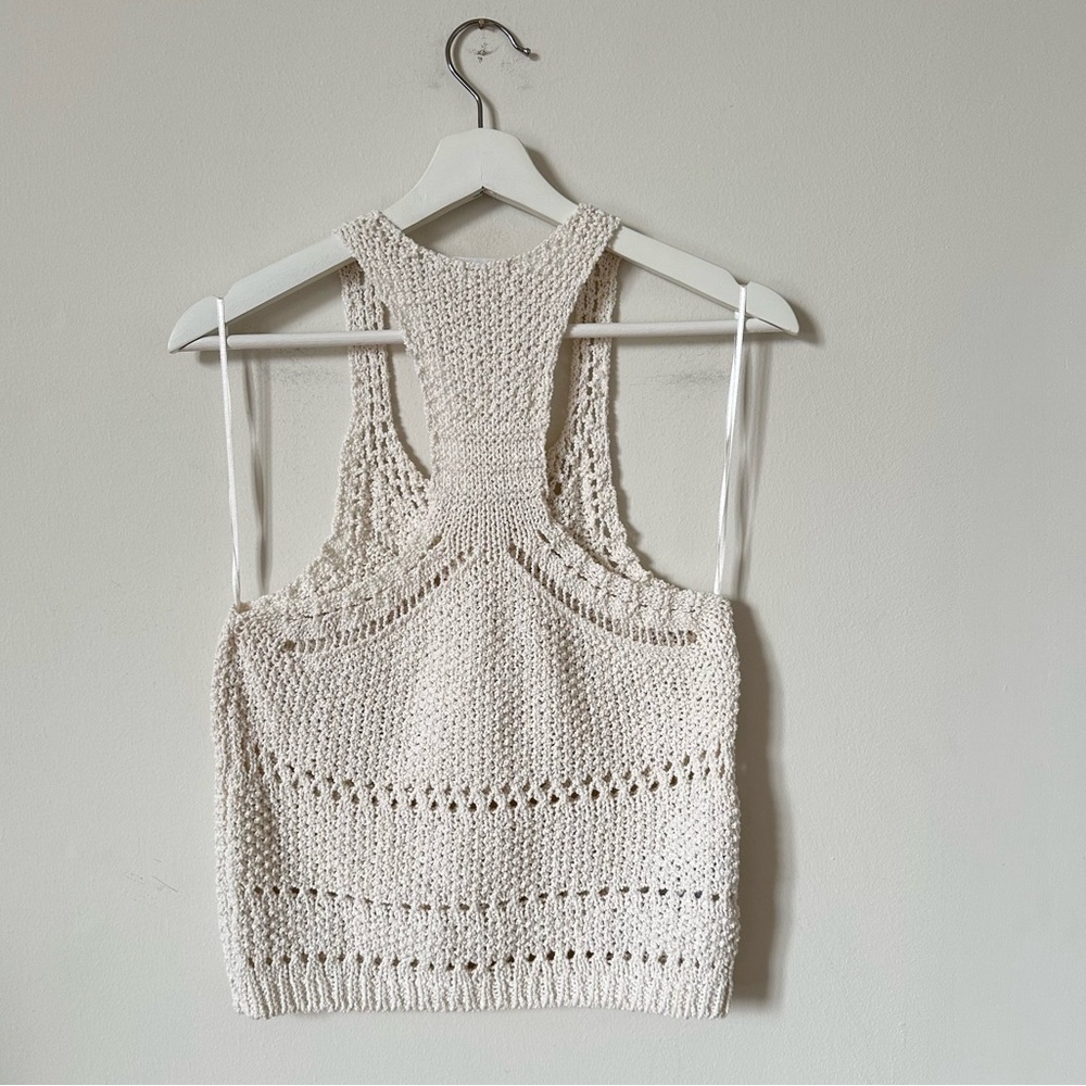 Mango Cream Knit Crop Tank Top Sleeveless Cropped Sweater Size M - Picture 4 of 7